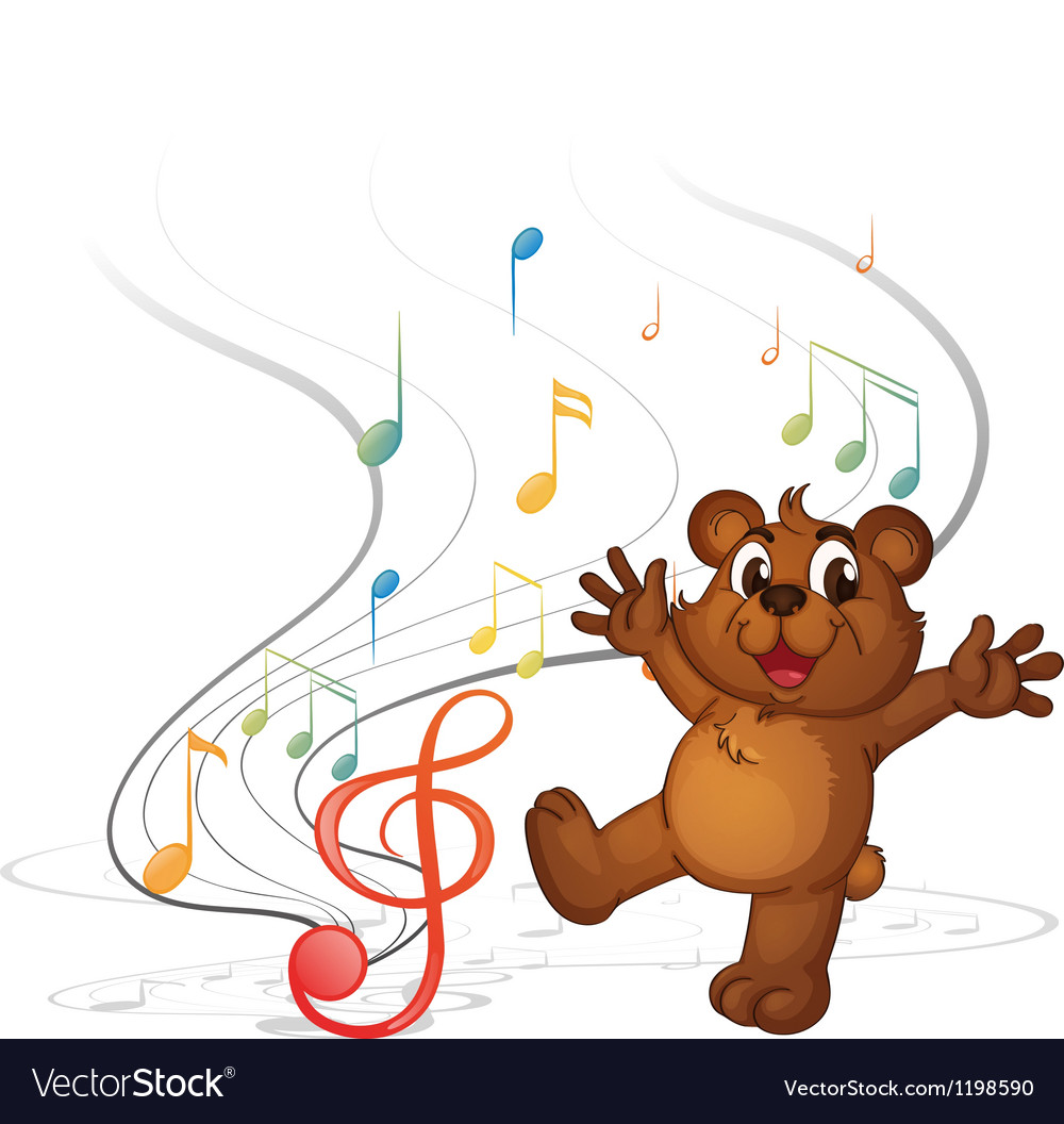 A dancing bear and the musical notes