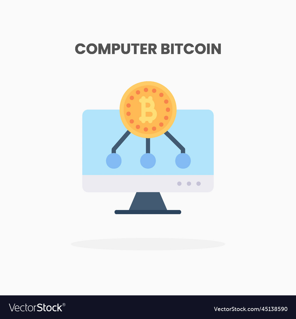Computer with monitor bitcoin icon flat