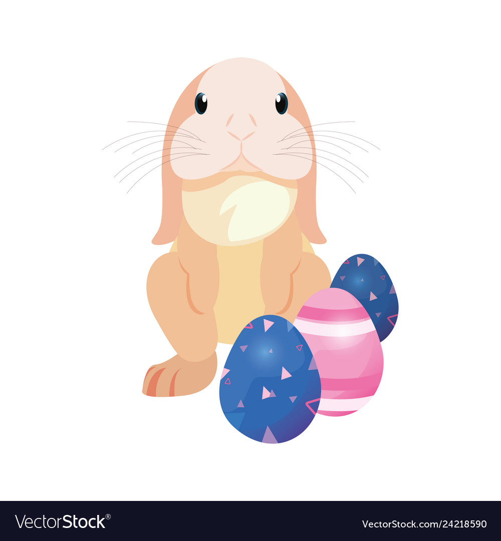 Cute rabbit and eggs easter