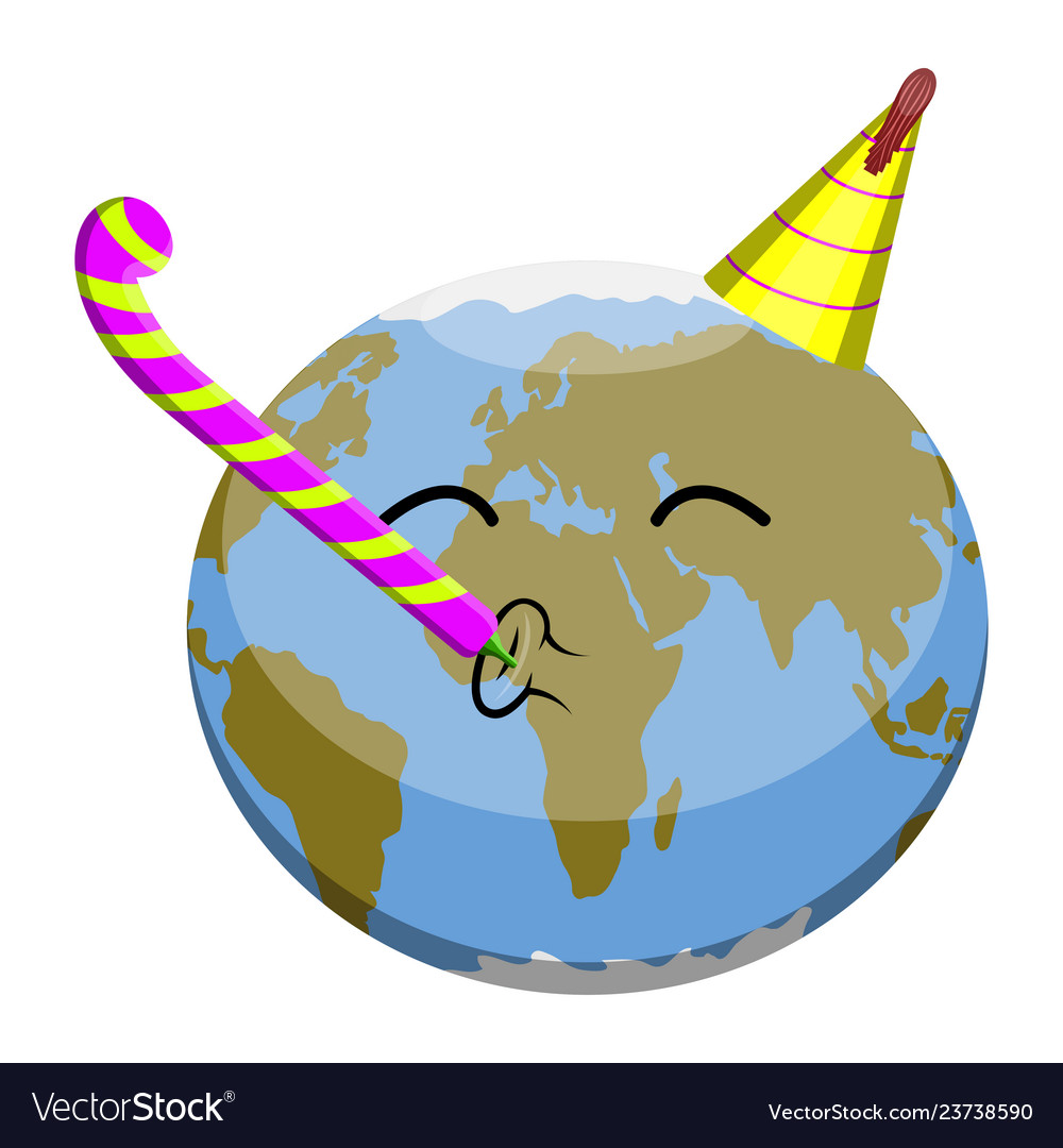 Earth planet with a birthday hat