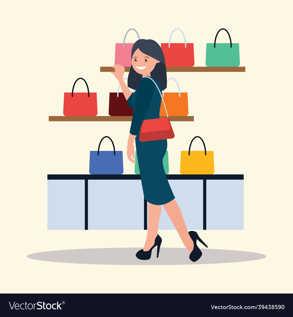 Girl is shopping in a boutique or a bag store vector image Girl is shopping in a boutique or a bag store