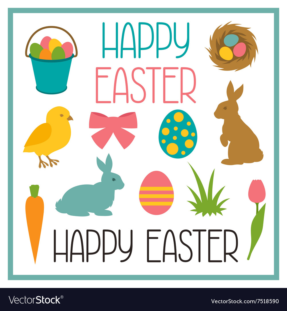 Happy easter set of decorative objects can Vector Image