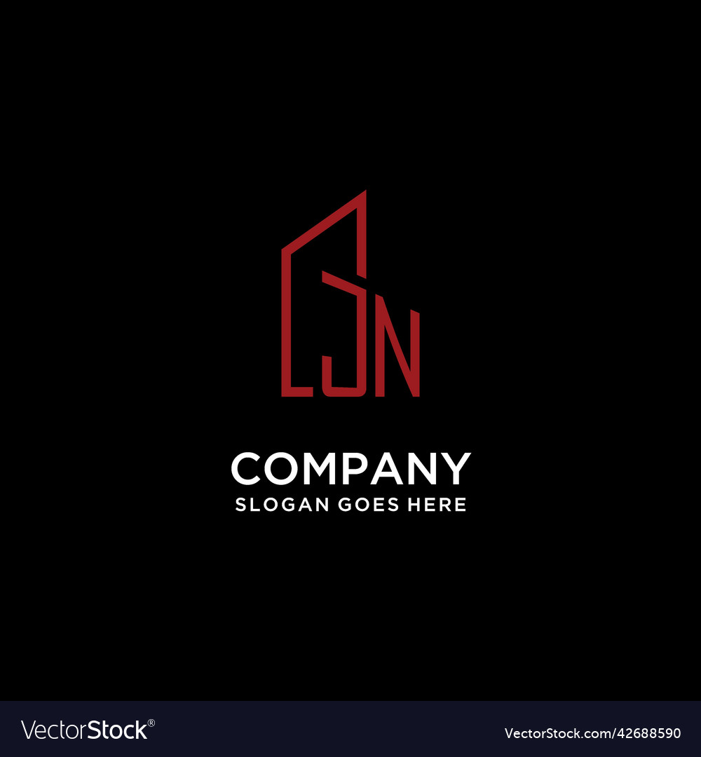 Jn initial monogram with building logo design