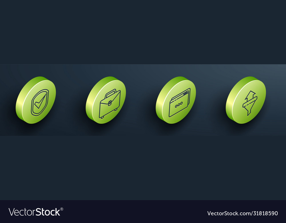 Set isometric shield with check mark briefcase vector image Set isometric shield with check mark briefcase