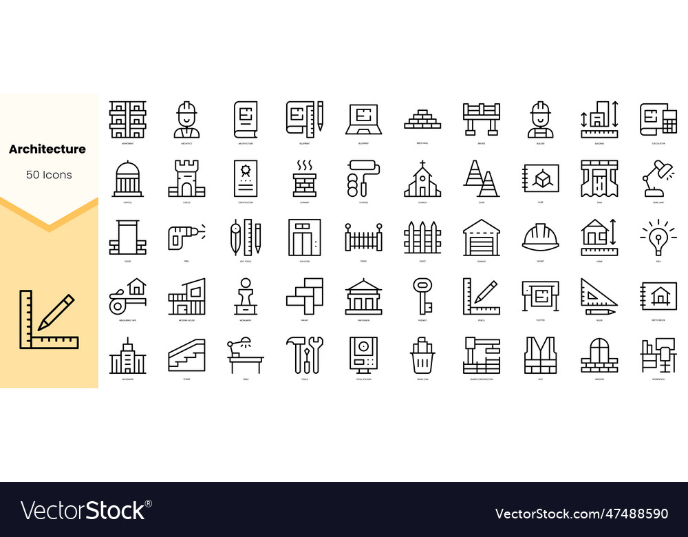 Set of architecture icons simple line art style vector image Set of architecture icons simple line art style
