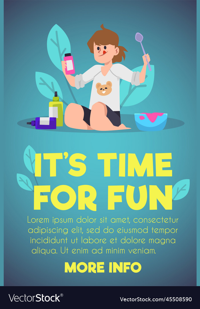 Time for fun card with child mixing ingredients