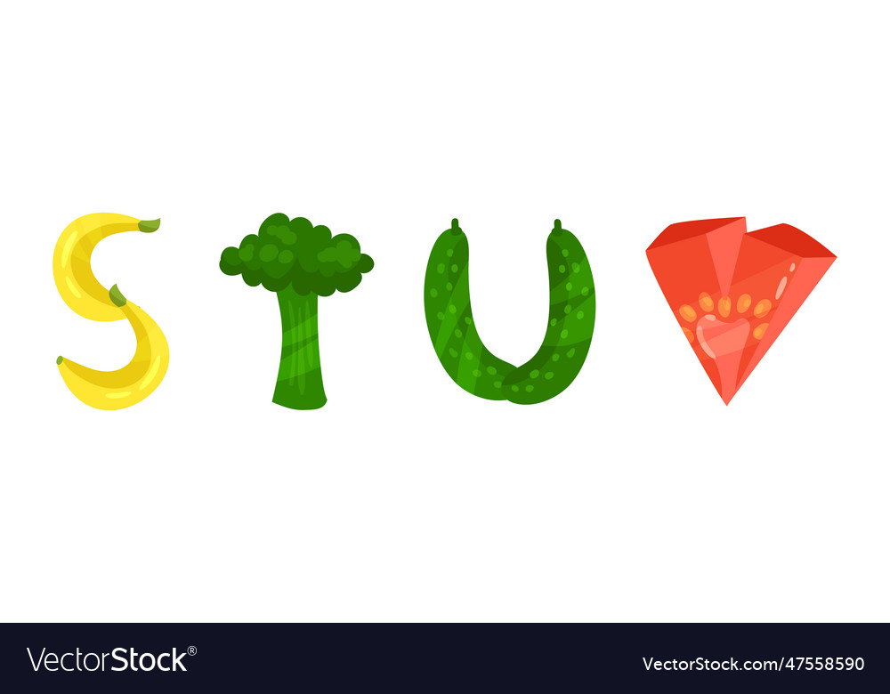 Veggie english alphabet letters made from fresh Vector Image