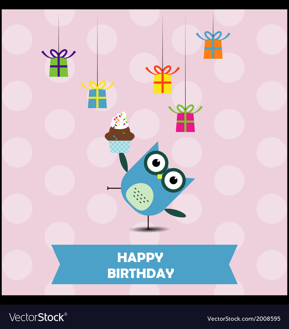 Birthday party card with cute owl