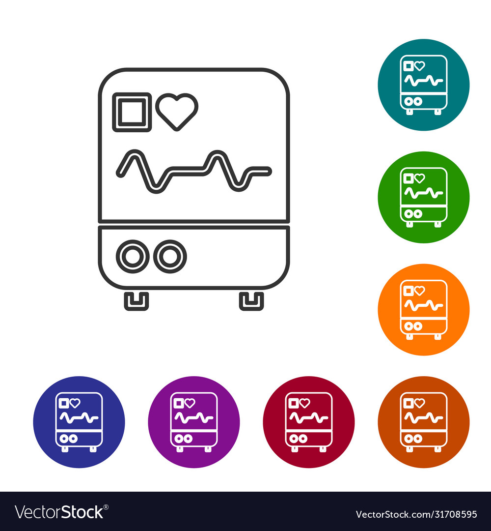 Black line computer monitor with cardiogram icon vector image Black line computer monitor with cardiogram icon