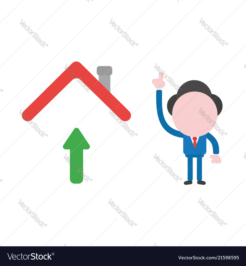 Businessman character pointing up with arrow vector image Businessman character pointing up with arrow