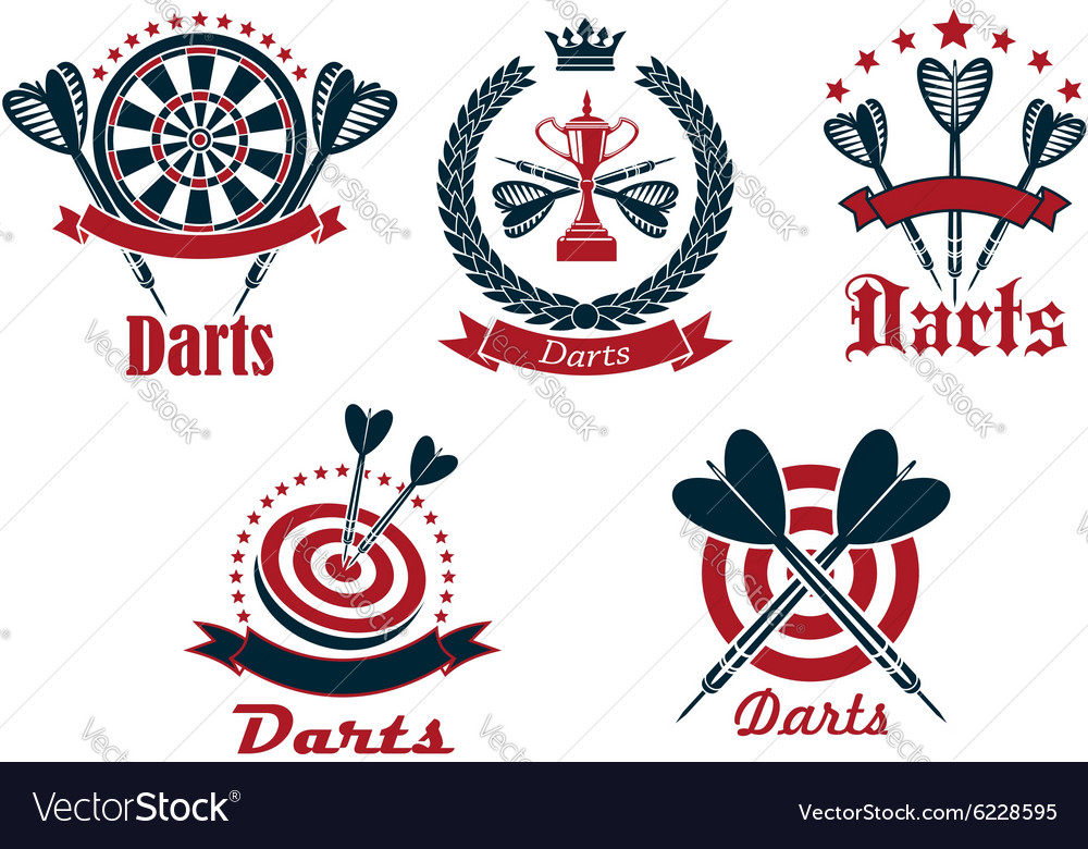 Dart game tournament icons and symbols Royalty Free Vector