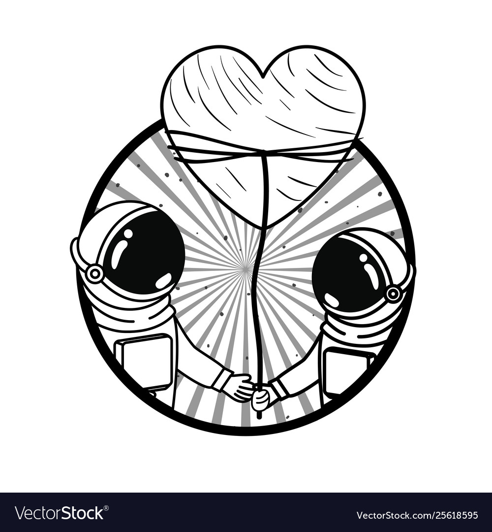 Frame with astronaut and heart in white background