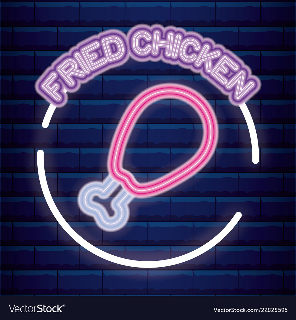 Fried chicken neon light label Royalty Free Vector Image