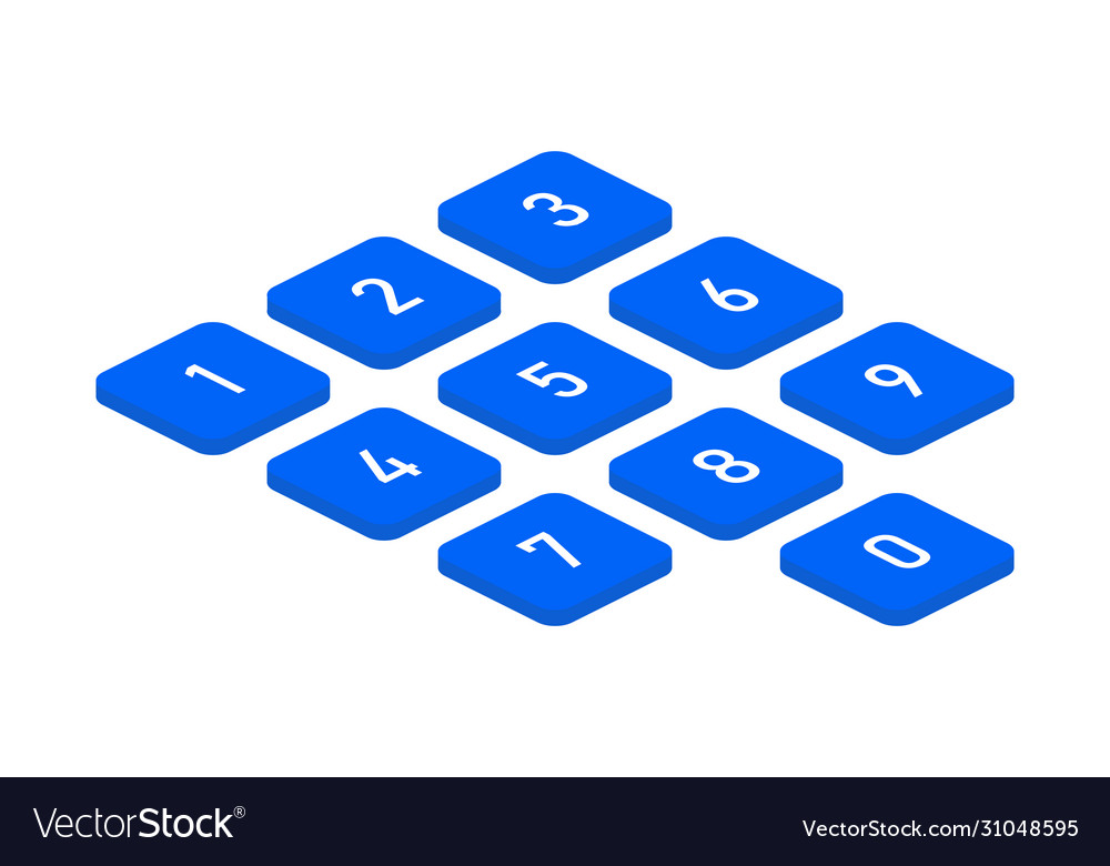 Isometric blue mobile buttons with numbers vector image Isometric blue mobile buttons with numbers