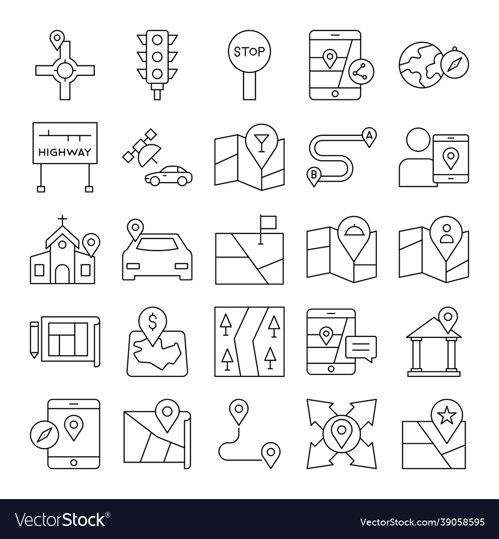 Map and navigation isolated icons set