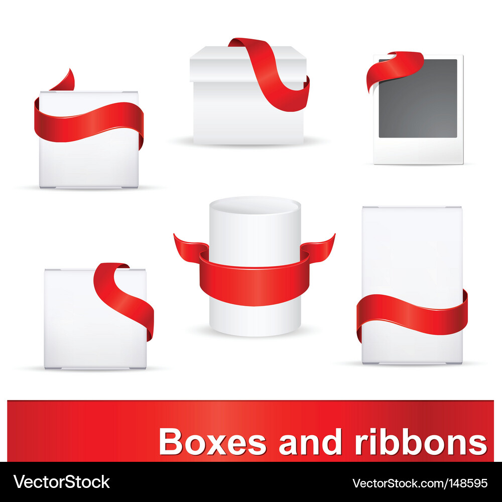 Red ribbons on boxes Royalty Free Vector Image