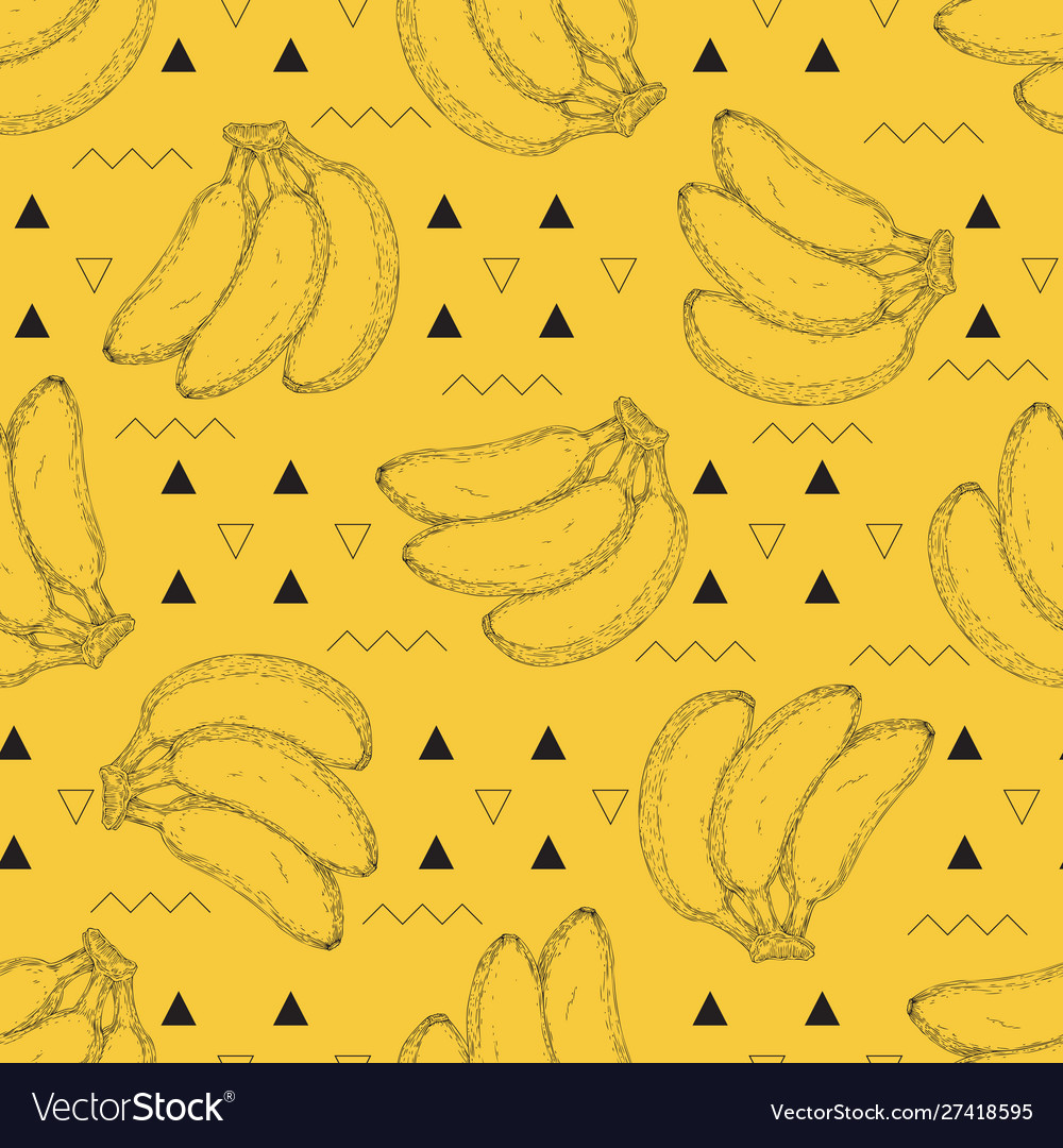 Seamless pattern bananas triangles and zigzags vector image Seamless pattern bananas triangles and zigzags