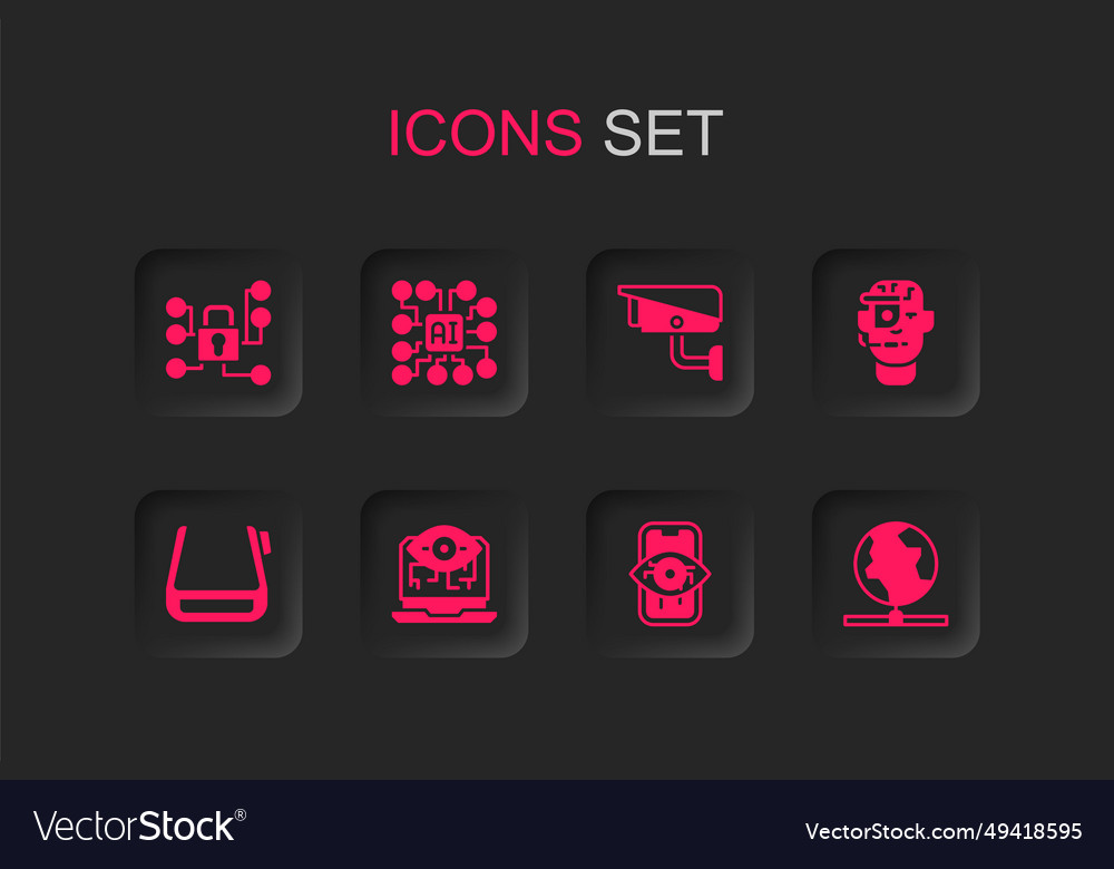 Set computer vision neural network cyber security vector image Set computer vision neural network cyber security