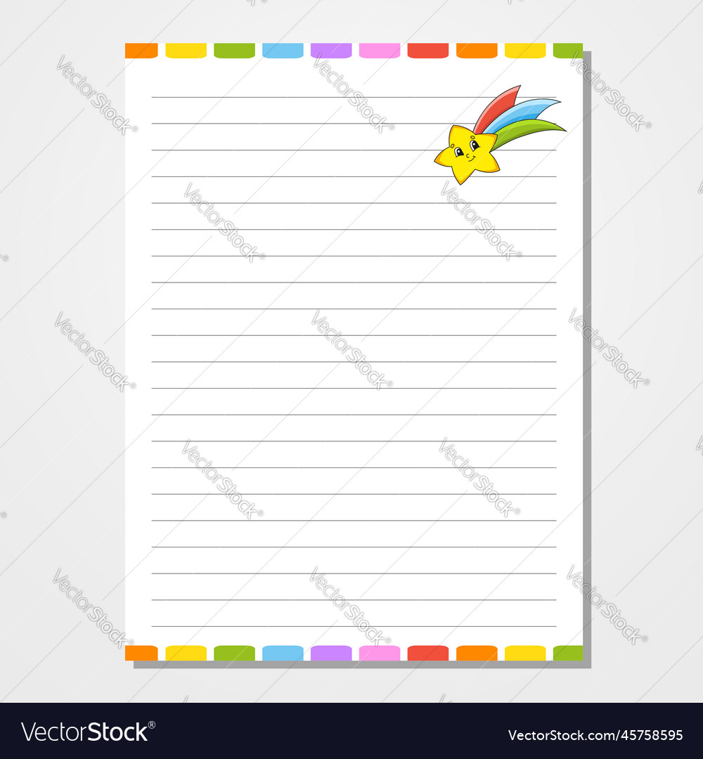 Sheet template for notebook notepad diary lined