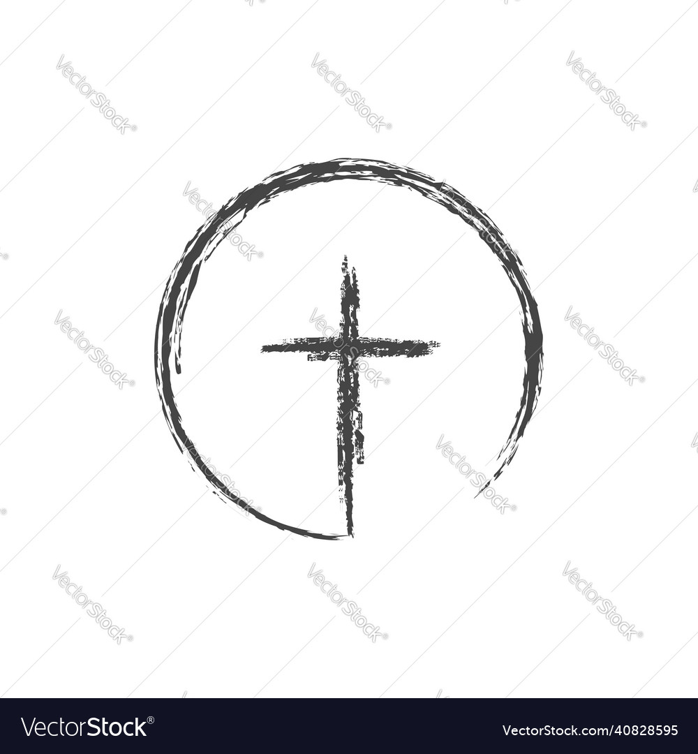 Simple pencil drawing of a cross in a circle flat Vector Image