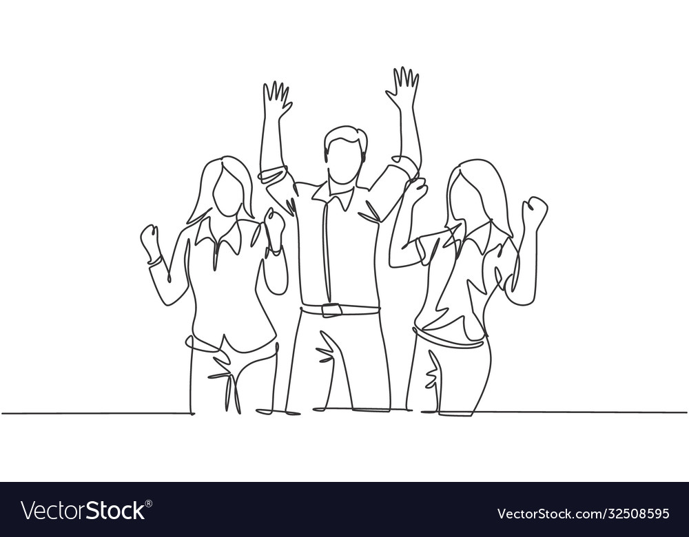 Single Continuous Line Drawing Young Happy Vector Image