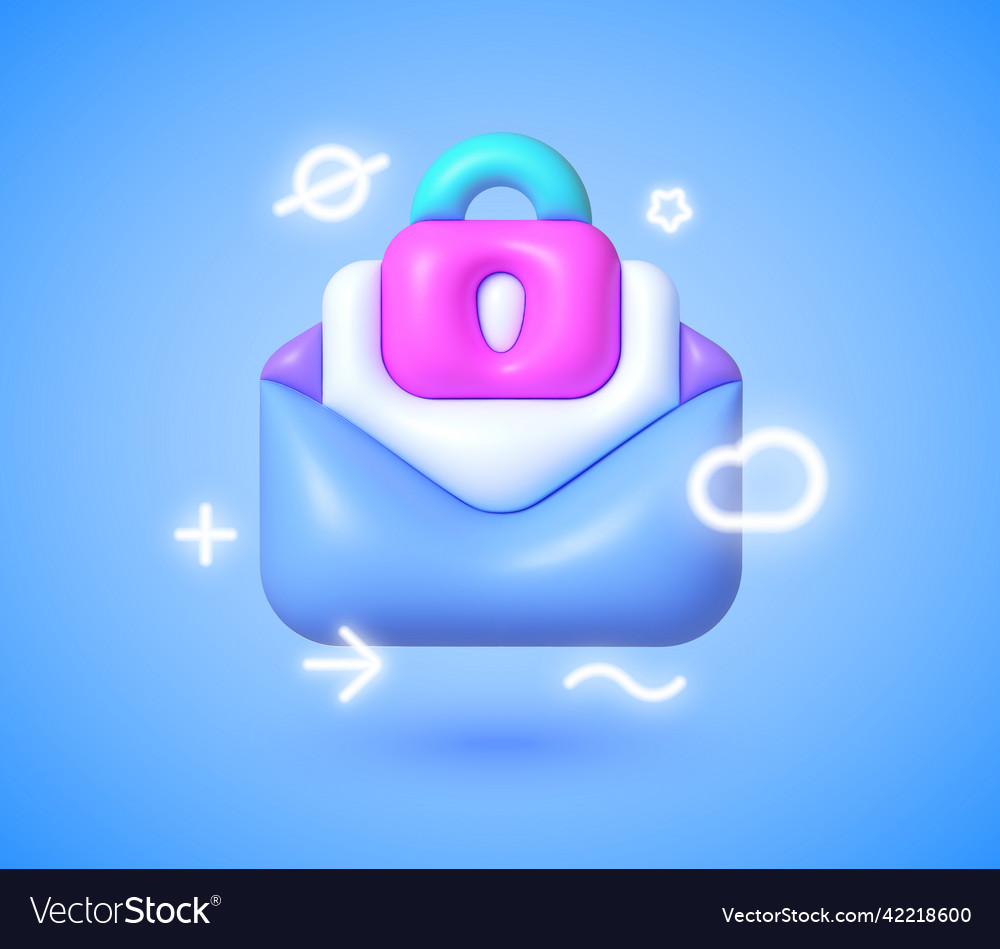 3d icon neon with mail secure for web design data vector image 3d icon neon with mail secure for web design data