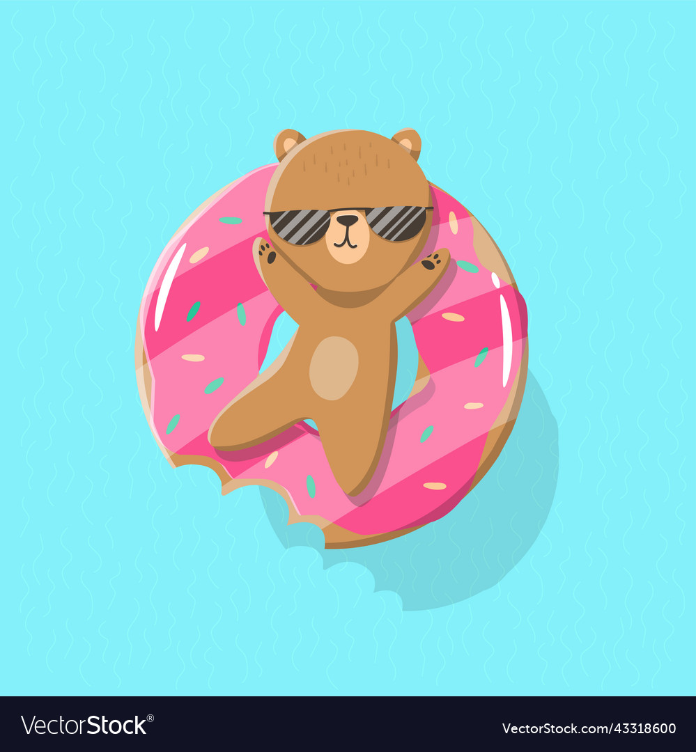Cartoon bear in the pool on the swim ring donut vector image Cartoon bear in the pool on the swim ring donut