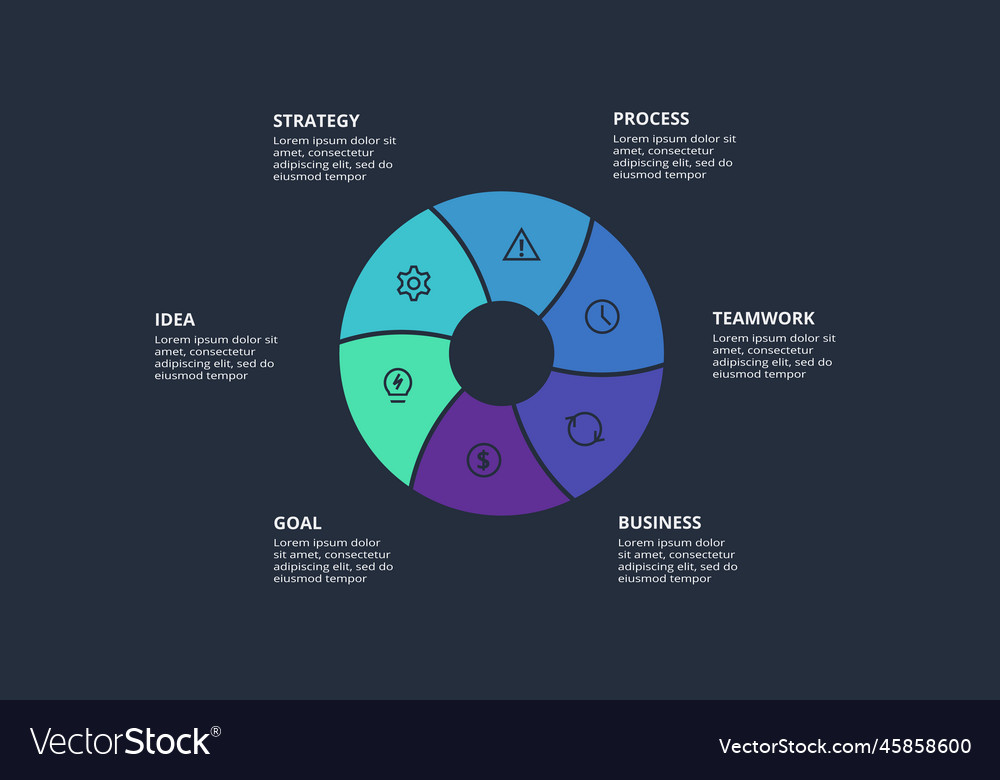 Circle dark infographic with 6 elements template