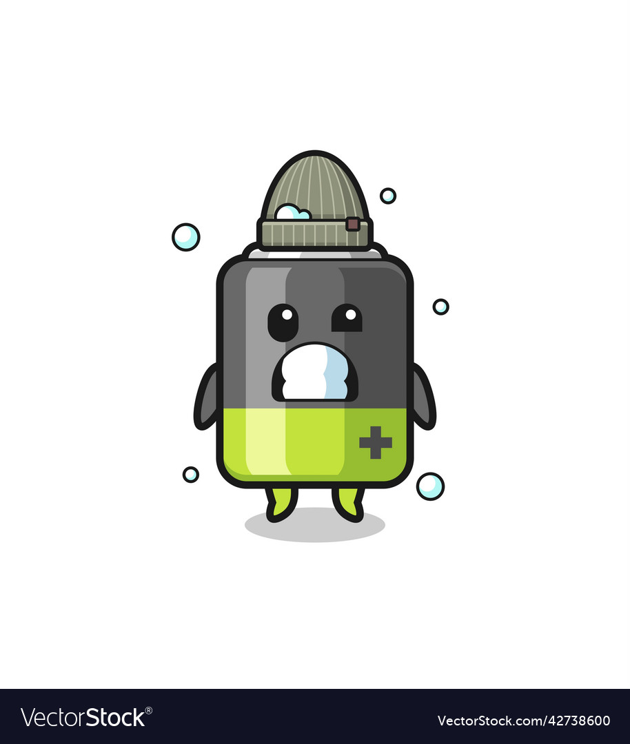 Cute cartoon battery with shivering expression