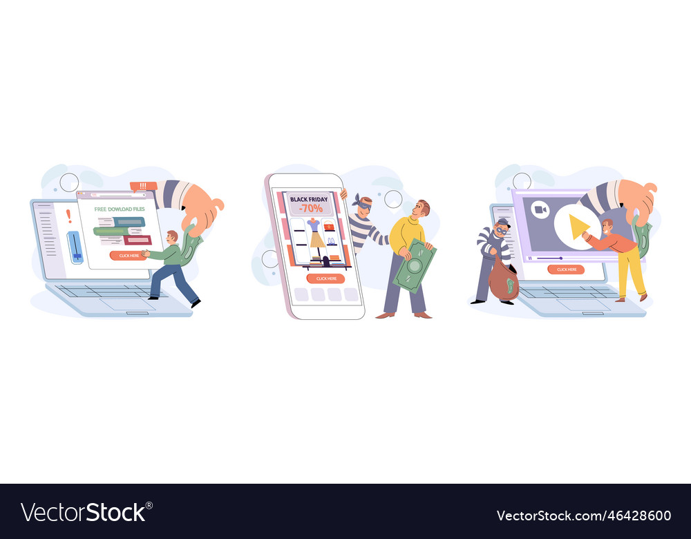 Hacker activity big set hacking computer vector image Hacker activity big set hacking computer