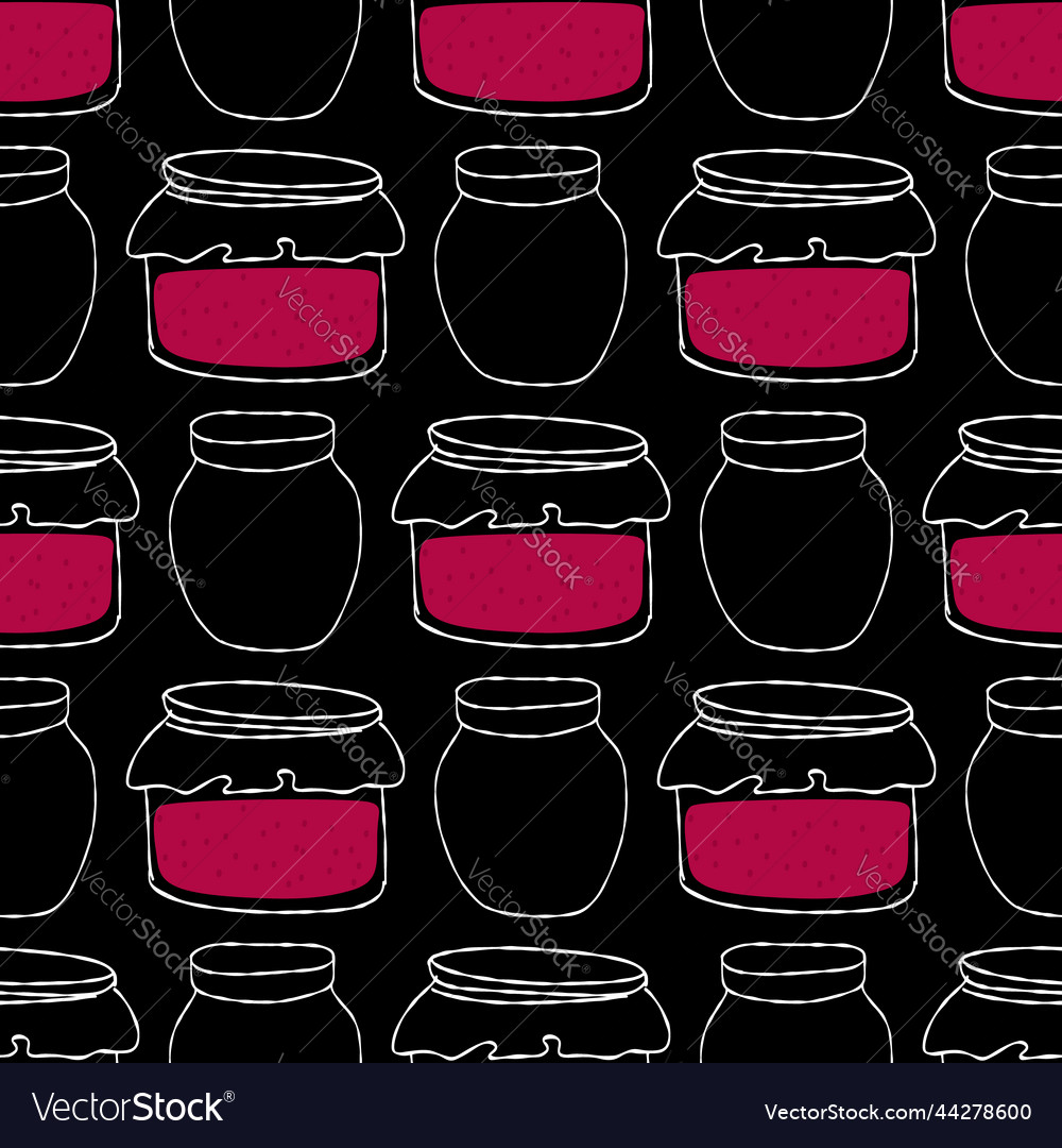 Seamless pattern with red jars of jam