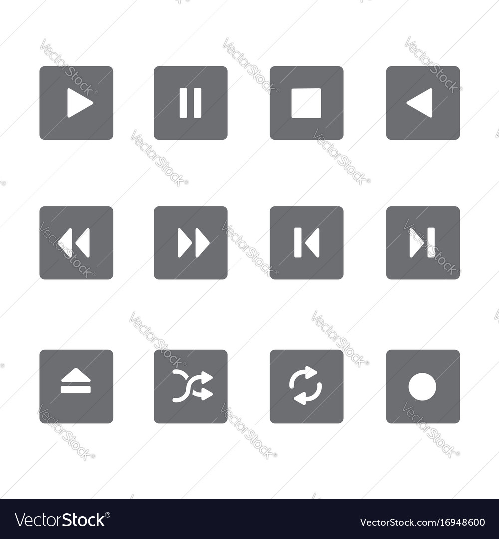 Set of 12 square media buttons