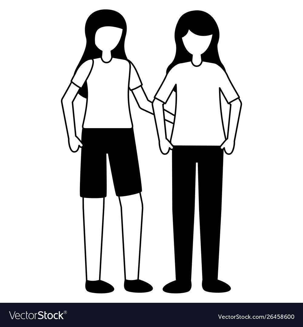 Standing women together on white background