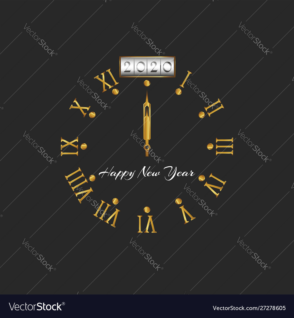 2020 happy new year logo golden old style clock Vector Image