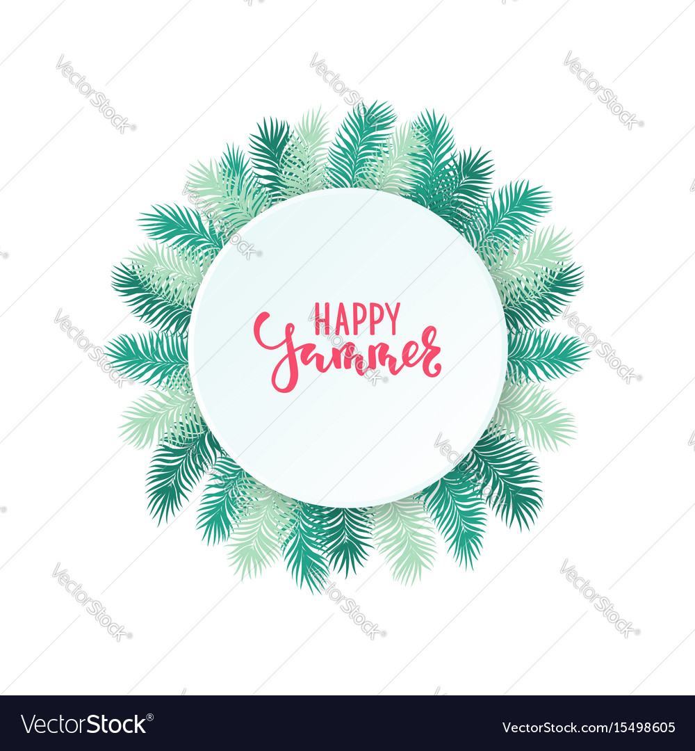 Border frame tropical palm leaves happy summer