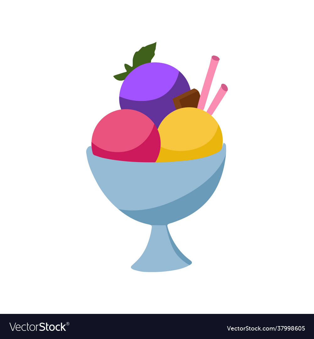 Cartoon dessert elegant bowl ice cream balls Vector Image