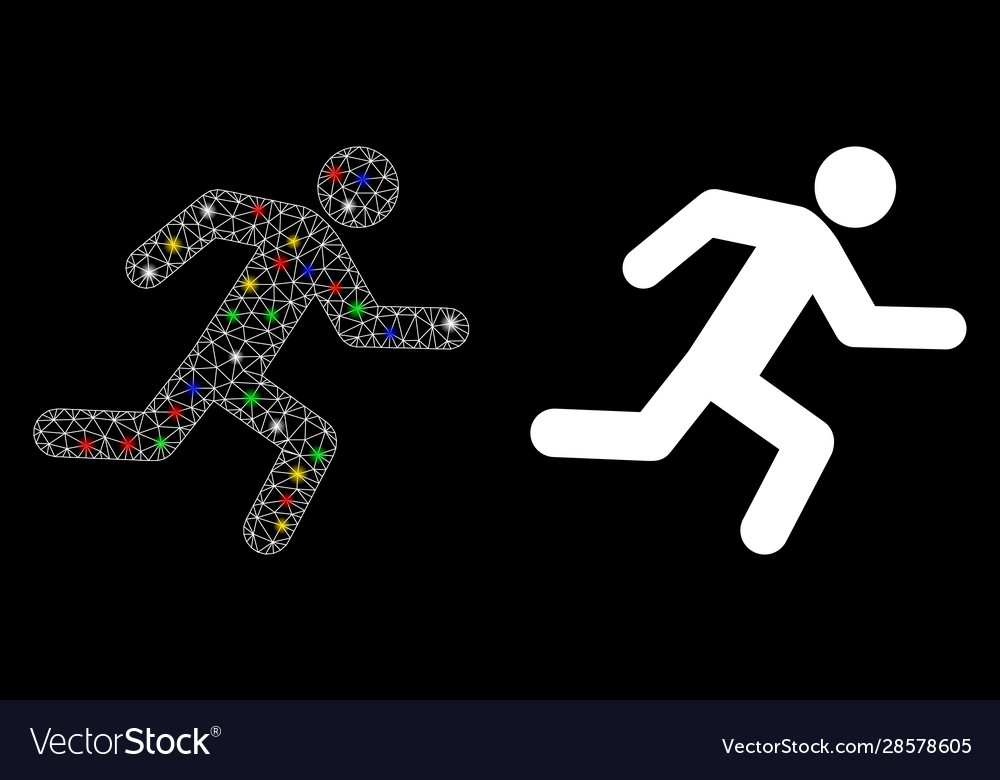 Flare mesh network running man icon with vector image Flare mesh network running man icon with