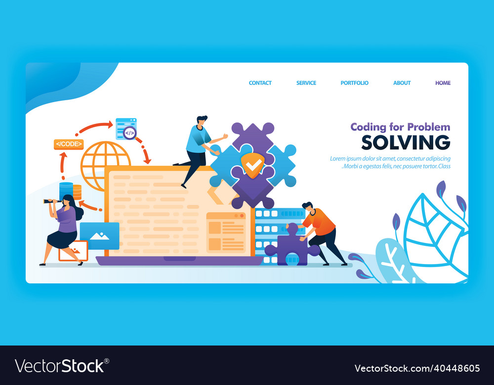 Landing Page Design der Codierung für Problemlösung vector image Landing Page Design der Codierung für Problemlösung