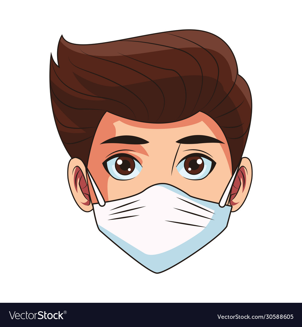 Man using face mask head character
