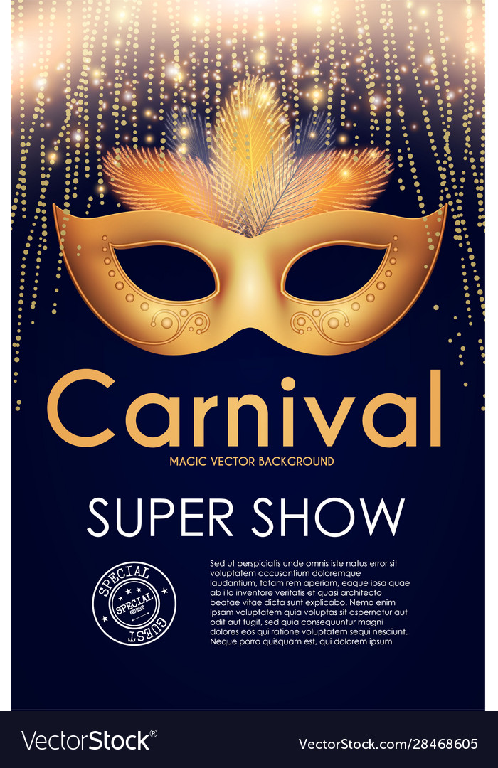 Masquerafe flyer template with gold carnival mask Vector Image