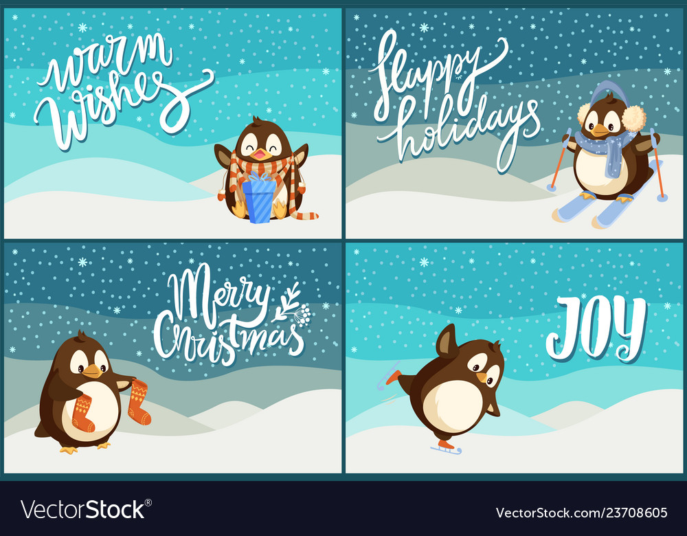 Merry Christmas Penguins Winter Scene