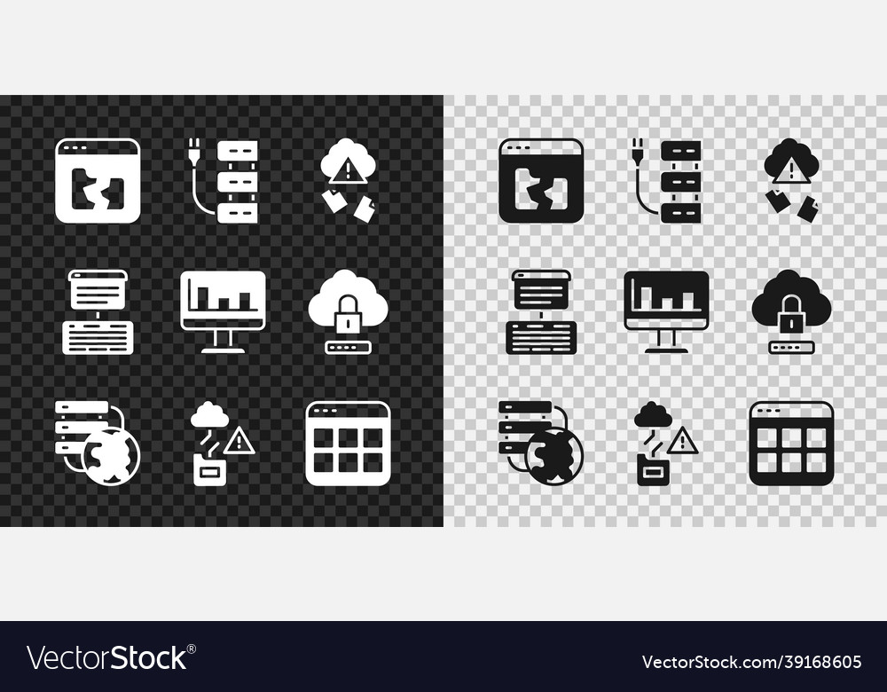 Set broken file server cloud hacking network vector image Set broken file server cloud hacking network