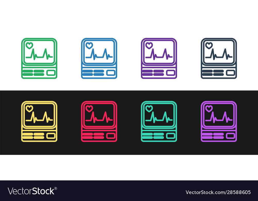Set line computer monitor with cardiogram icon vector image Set line computer monitor with cardiogram icon
