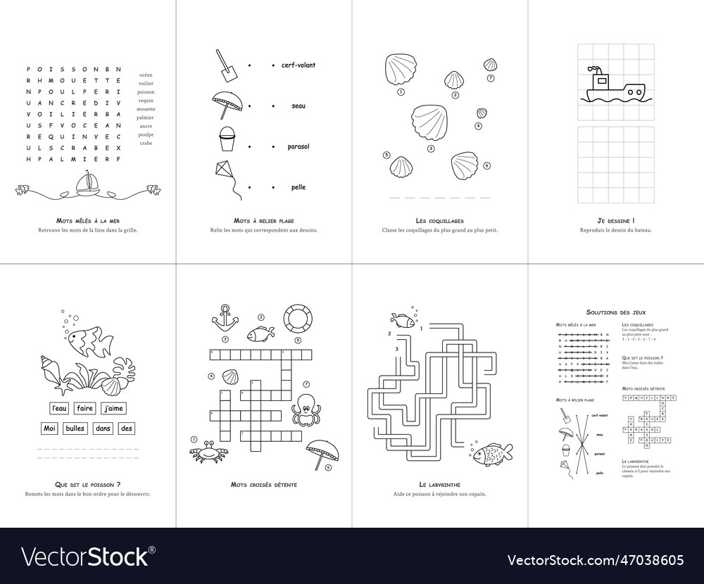 Set of seven games on the theme sea