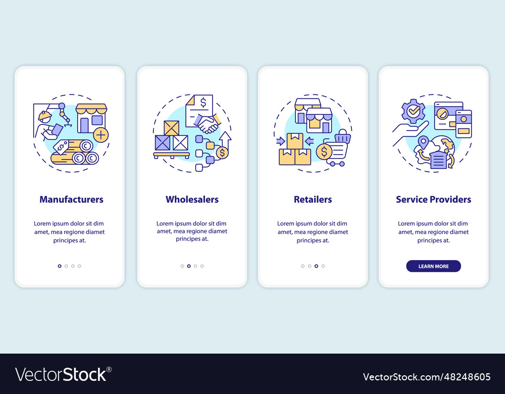 Walkthrough vendor management with linear icons vector image Walkthrough vendor management with linear icons