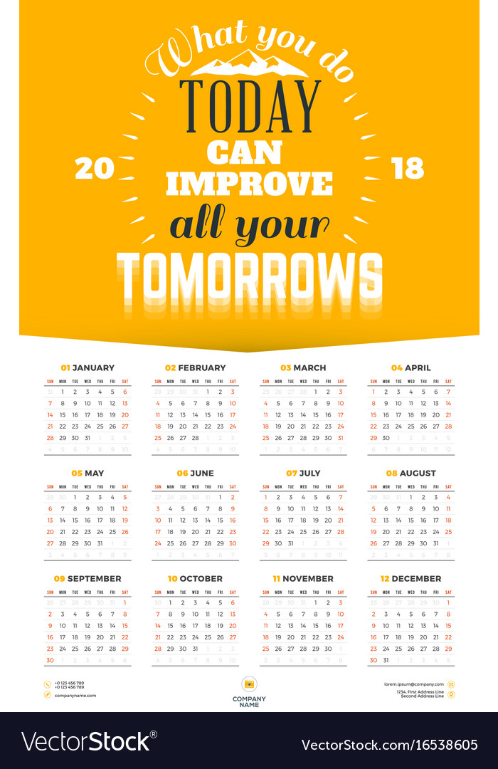 Wall calendar poster for 2018 year Royalty Free Vector Image