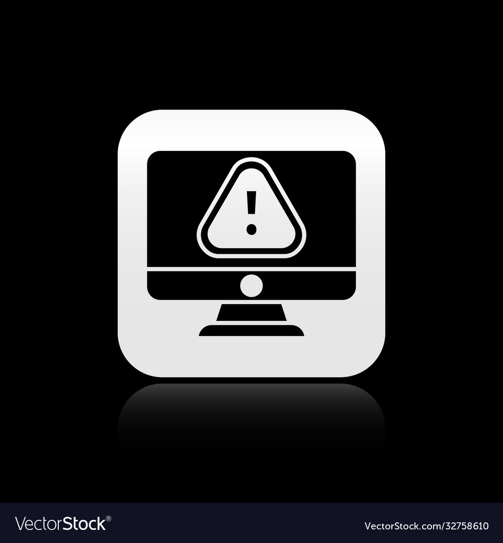 Black computer monitor with exclamation mark icon Vector Image Black computer monitor with exclamation mark icon