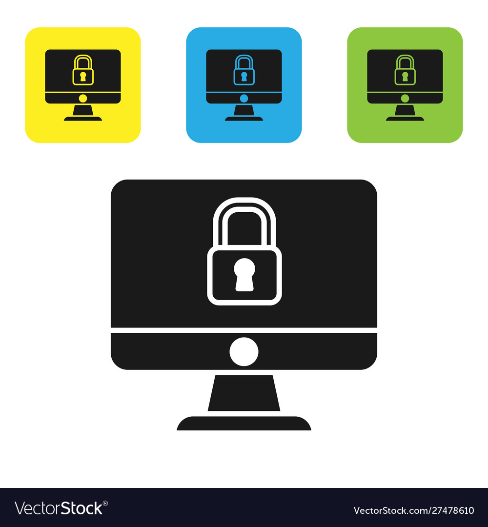 Black lock on computer monitor screen icon Vector Image
