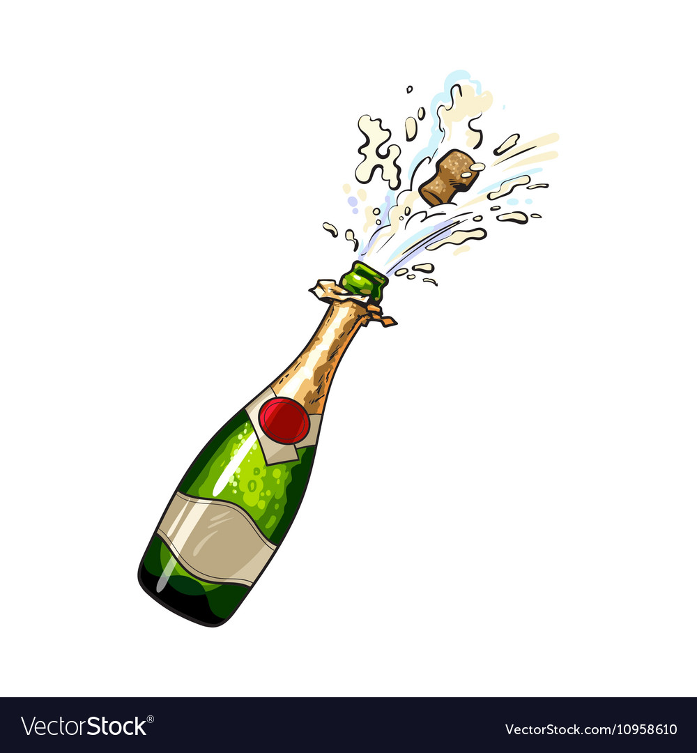 Champagne bottle with cork popping out Royalty Free Vector