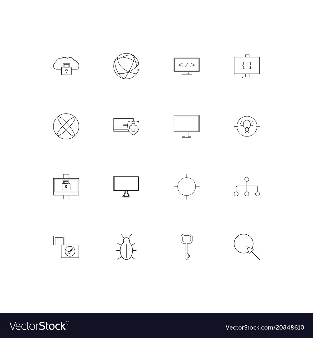 Internet security linear thin icons set outlined
